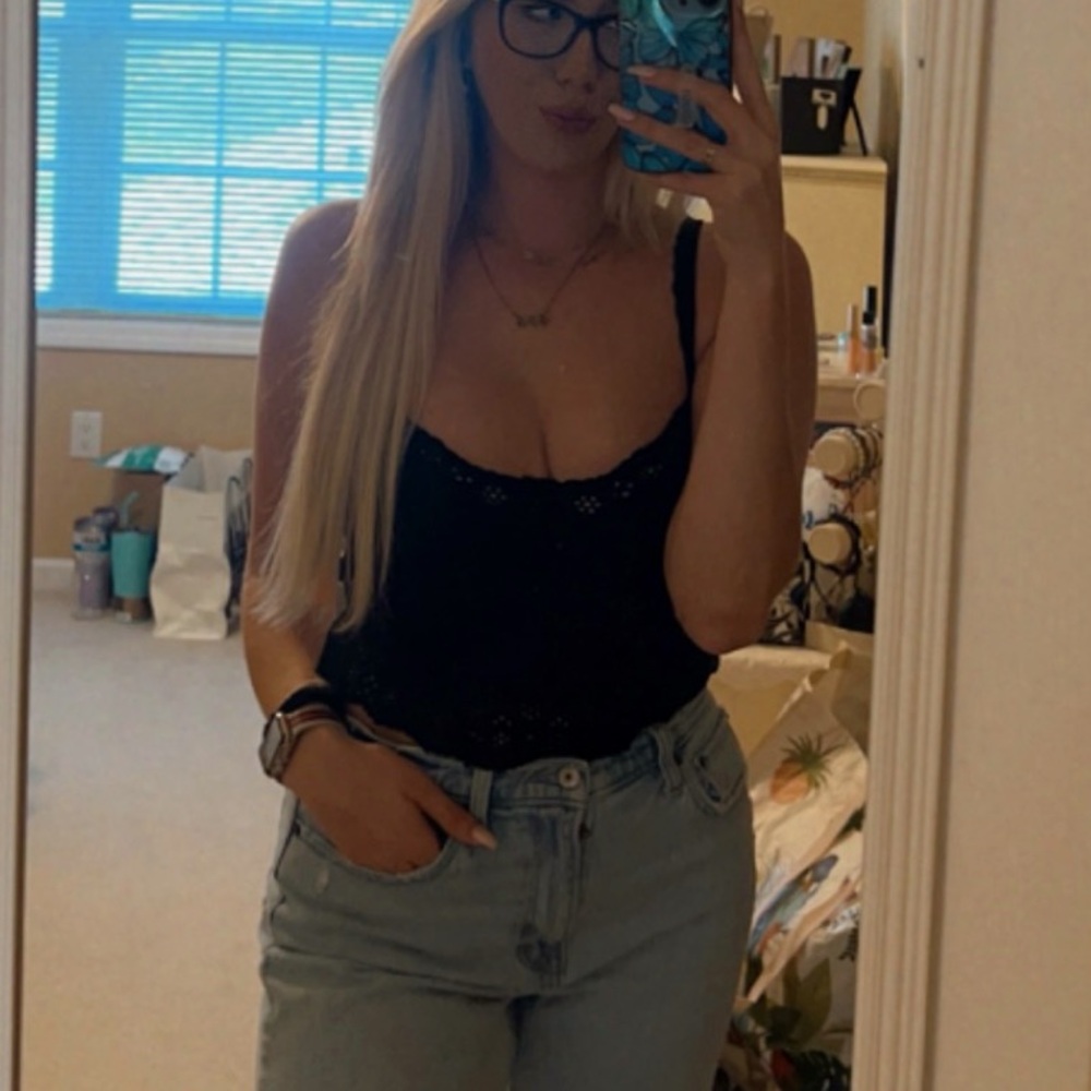 Black Lace Trim Crop Top